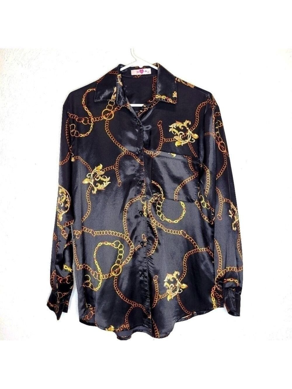 Buddy Love Chain Detailed Black Button Down Shirt Women's Size XSmall